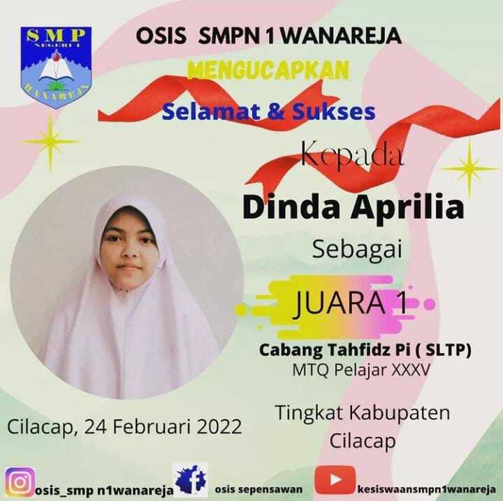 Dinda Aprilia : Siswa SMPN 1 Wanareja Peraih Juara 1 Tahfidz Al-Qur'an Tingkat Kabupaten